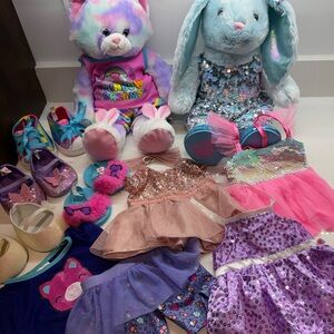 Build-A-Bear Rainbow and Blue Stuffed Animals with Outfits